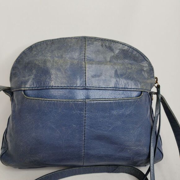 Hobo International Blue Distressed Leather Crossbody Purse Dome Top Zip Bag - Picture 16 of 16